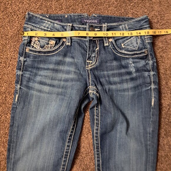 Vigoss The Chelsea Embroidered Sequin Pockets Denim Jean Capri - Picture 8 of 10